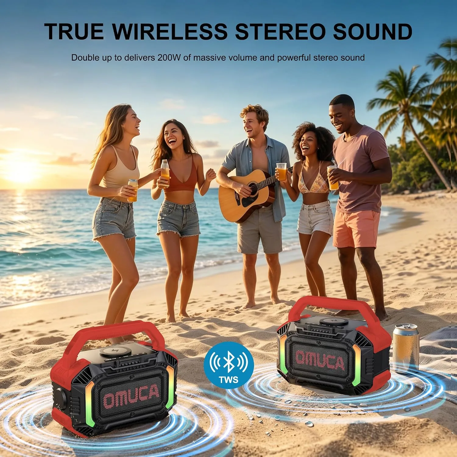 Speakers Bluetooth Wireless, 100W Portable Bluetooth Speaker with Bass, IPX7 Waterproof & Floatable, 20H Playtime, RGB Light, Loud Speakers with TWS for Work, Outdoor, Garage (L-Red)