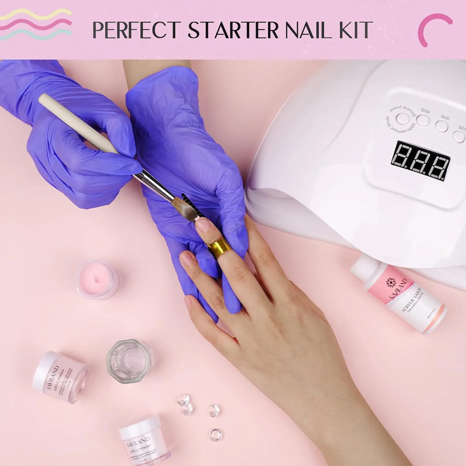 Saviland Acrylic Nail Starter Kit: Clear Pink Nude