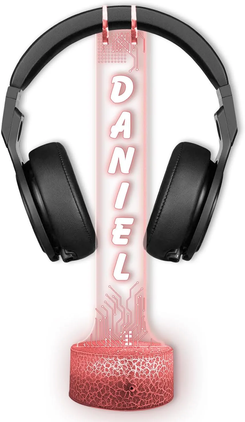 Personalized RGB LED Headphone Holder, Custom Gamertag Headset Holder with Light-Up Base, Streaming Setup Decor, Cool Xmas Gift for Gamers, Boyfriend or Him, Christmas Game Room Decor