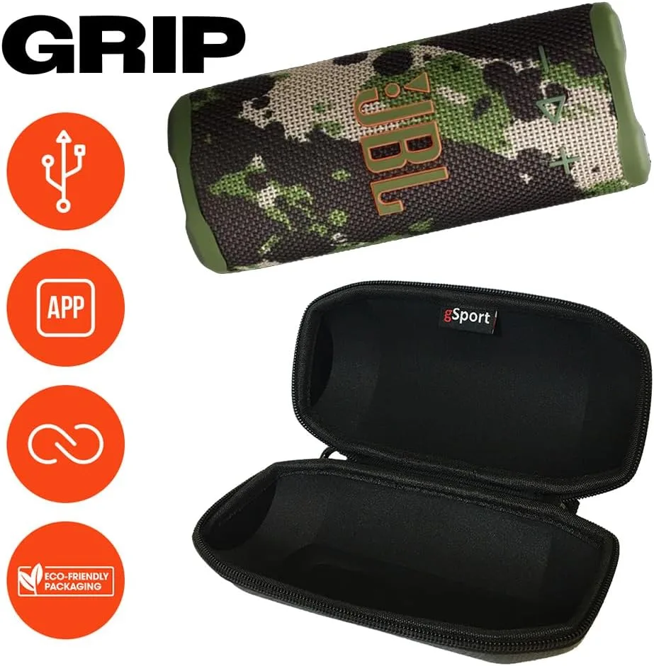 JBL Grip Compact Portable Bluetooth Speaker Bundle with gSport Case (Camo)