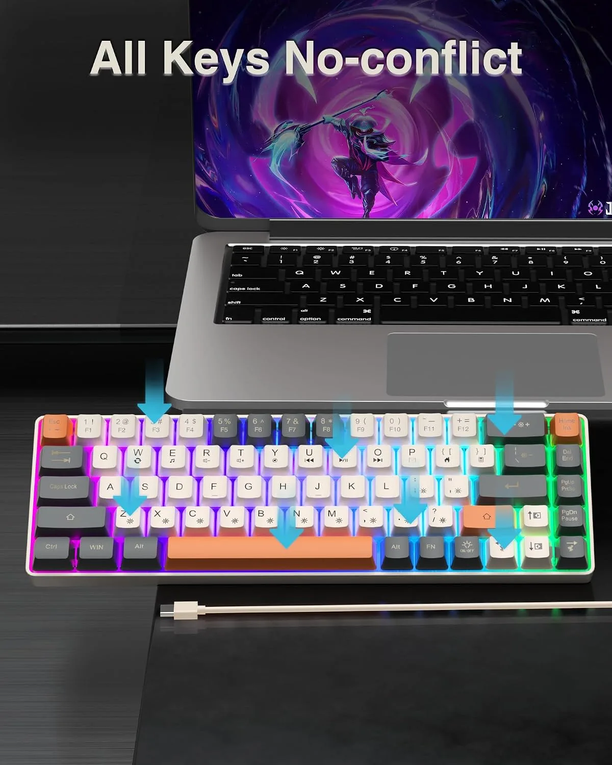 CORBOBO 60 Percent Keyboard RGB Backlit Gaming Keyboard USB-C Wired 68 Keys