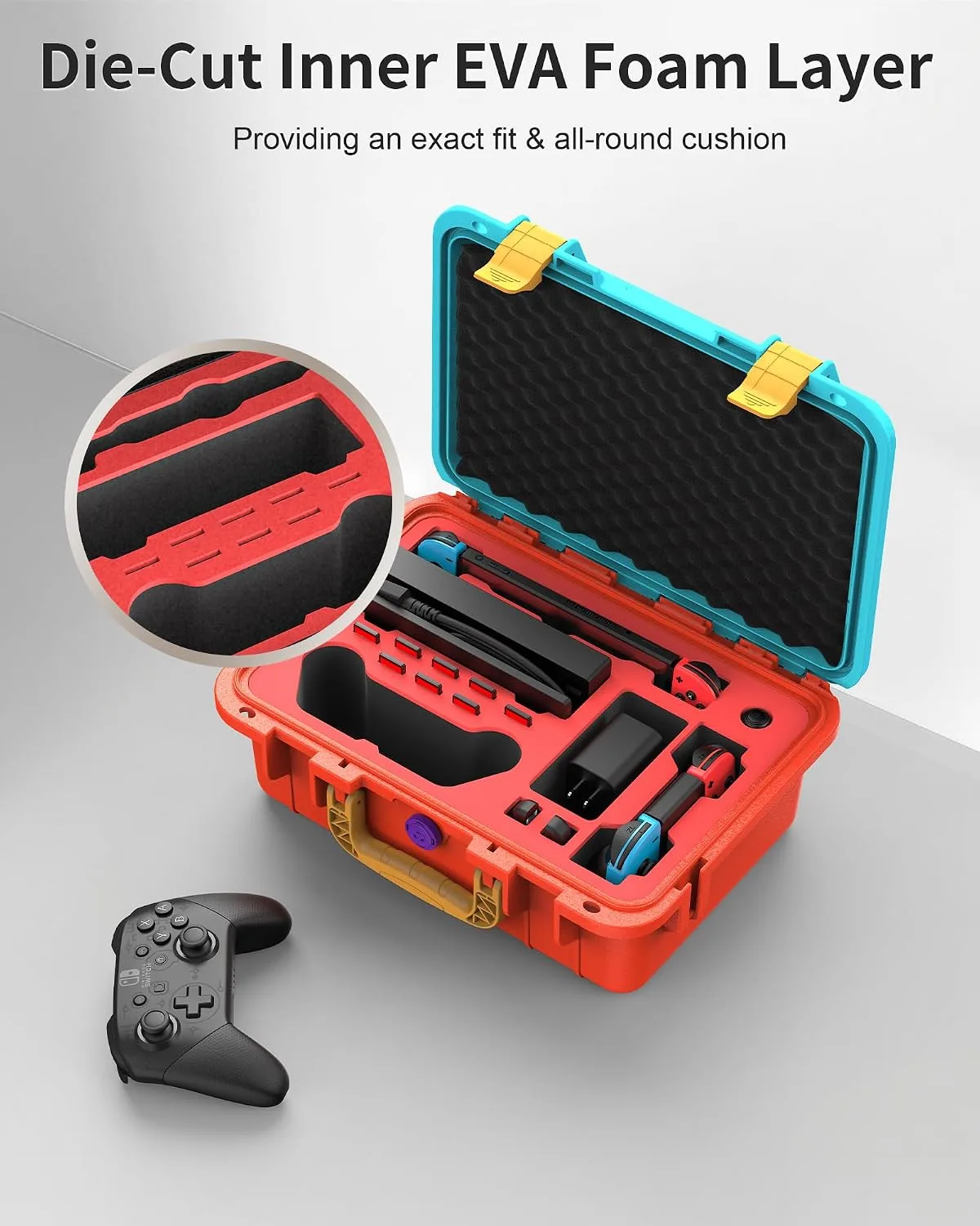 DEVASO Carrying Case for Nintendo Switch/Switch OLED, Professional Deluxe Waterproof Travel Bag Soft Lining Hard Case for Nintendo Switch OLED Model (2021) Console Pro Controller & Accessories