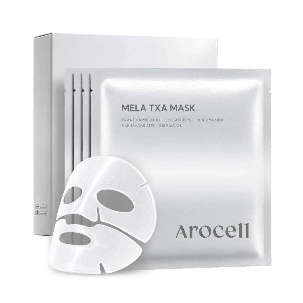 AROCELL Mela TXA Brightening Hydrogel Mask 4 Sheets | Tranexamic Acid + Phyco-tonic + Melatoninsome | Dark Spot, Melasma & Uneven Tone Care | Korean Glass Skin Brightening | 43g