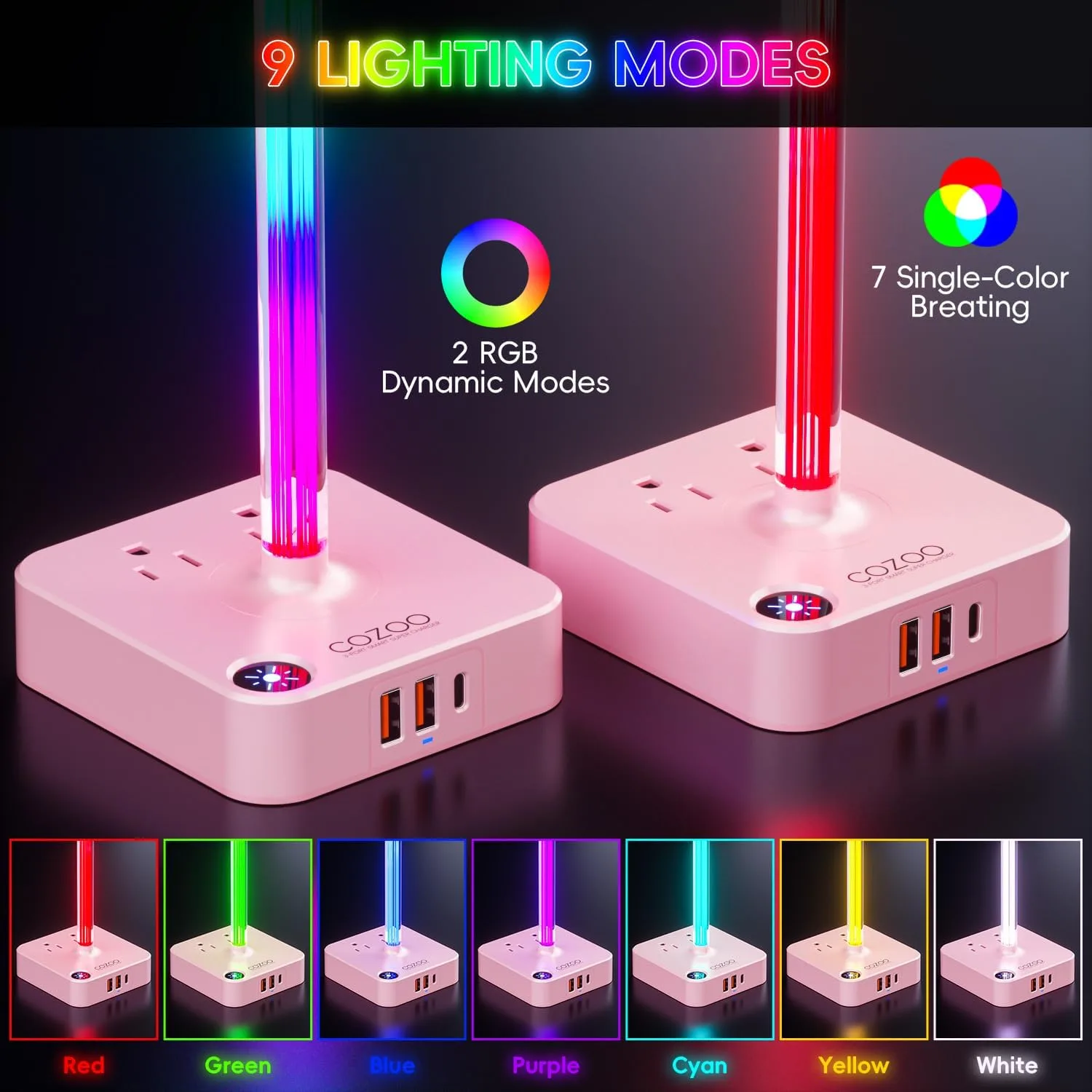 cozoo Headphone Stand with Charger, USB C, Gifts for Gamers Men, Pink Pro