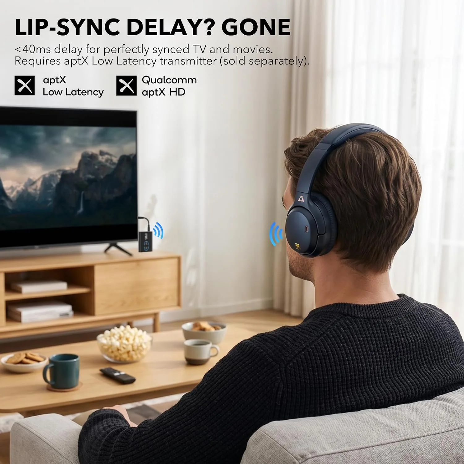 1Mii Noise Canceling Headphones Wired & Wireless for Airplane Travel, Blue