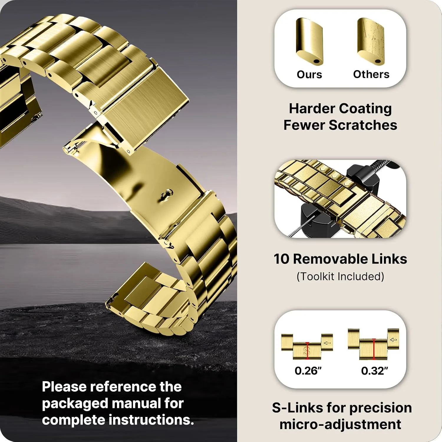 Fullmosa 20mm Quick Release Metal Watch Band for Garmin Samsung