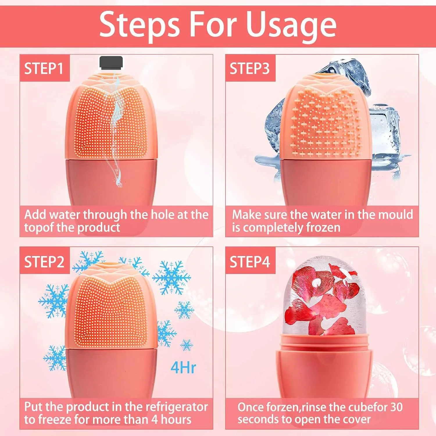 XHJRI Ice Face Roller Massager,Ice Cube Roller for Face, Eyes and Neck Naturally Conditioning and Skin Care,De-Puff Eye Bags,Reduce Migraine Pain,Reusable Massage Silicone Ice Mold (New Pink)