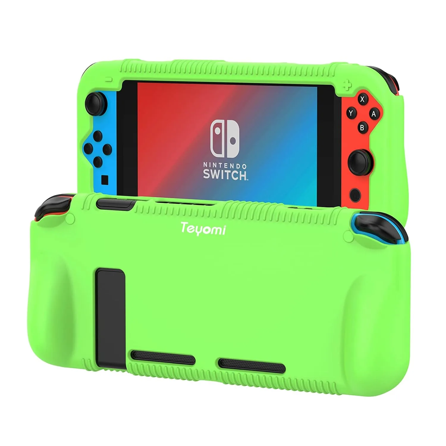 Funda de silicona Teyomi para Nintendo Switch con protector de pantalla y almacenamiento para juegos Verde