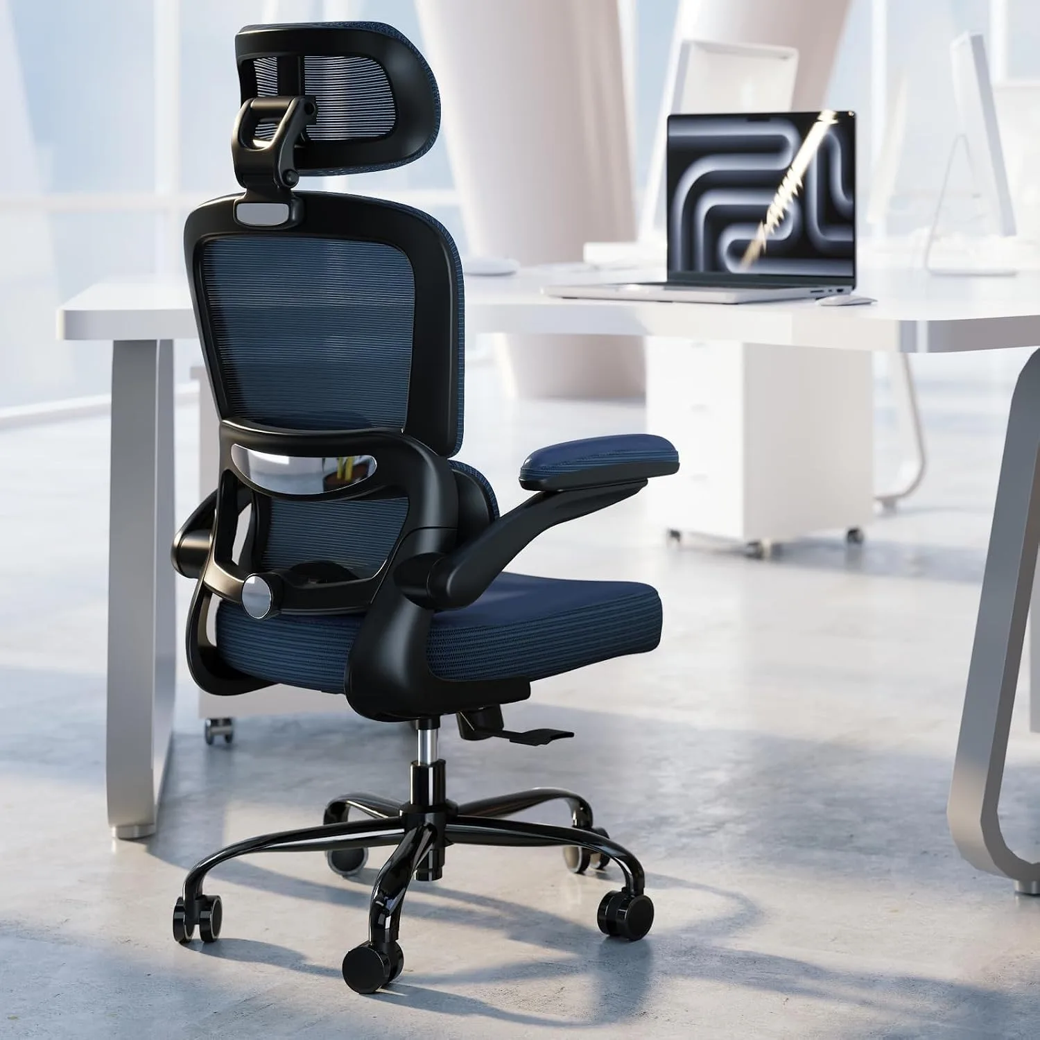 TRALT Office Chair Ergonomic Desk Chair with Lumbar Support Navy Blue PU, 1