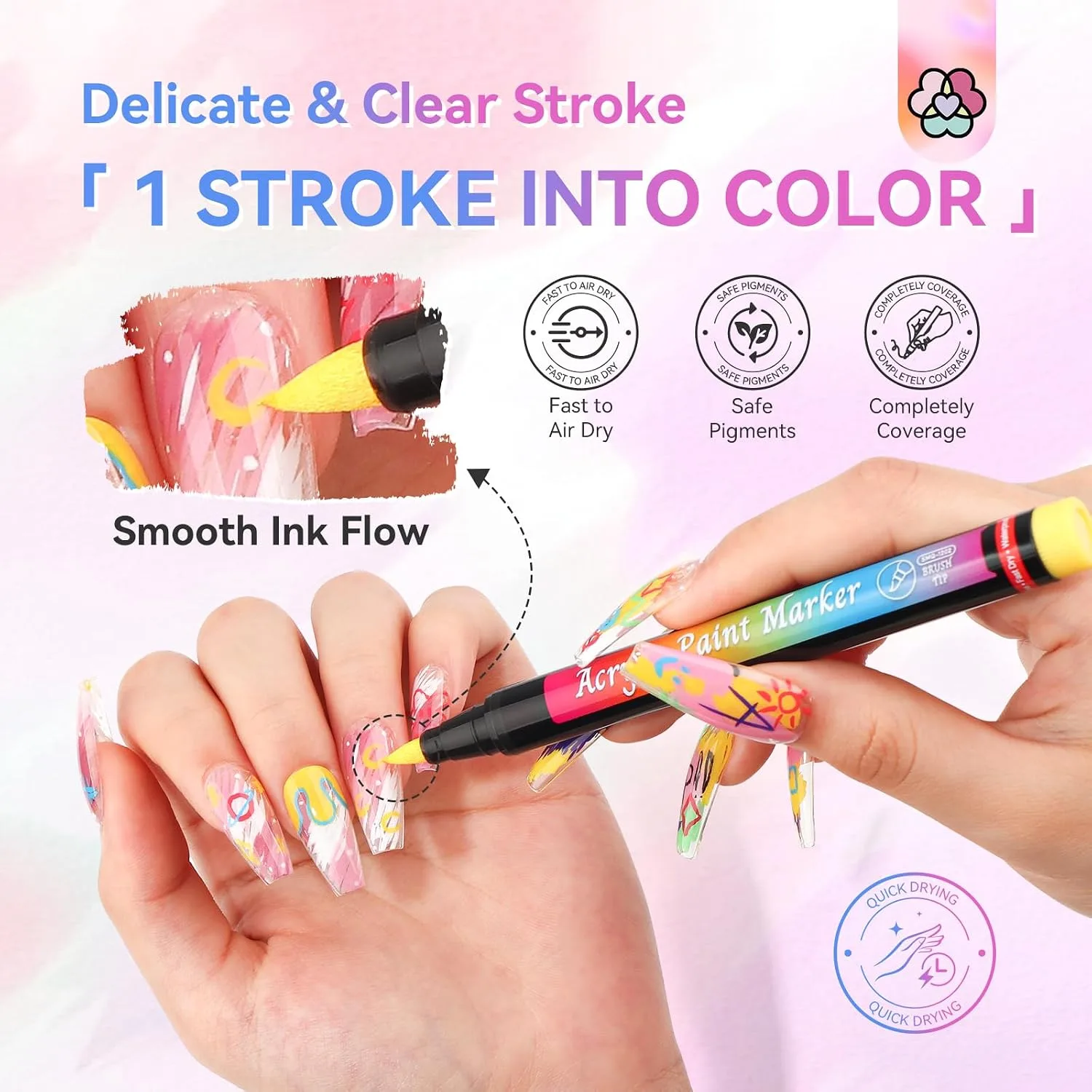 SAVILAND 12 Colors Nail Art Pens Set, 0.5mm Fine Tip Nail Polish Pens