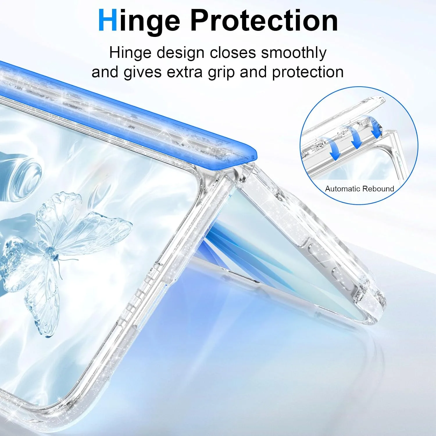 for iPhone Duo Case Clear Glitter Magnetic with Hinge Protection