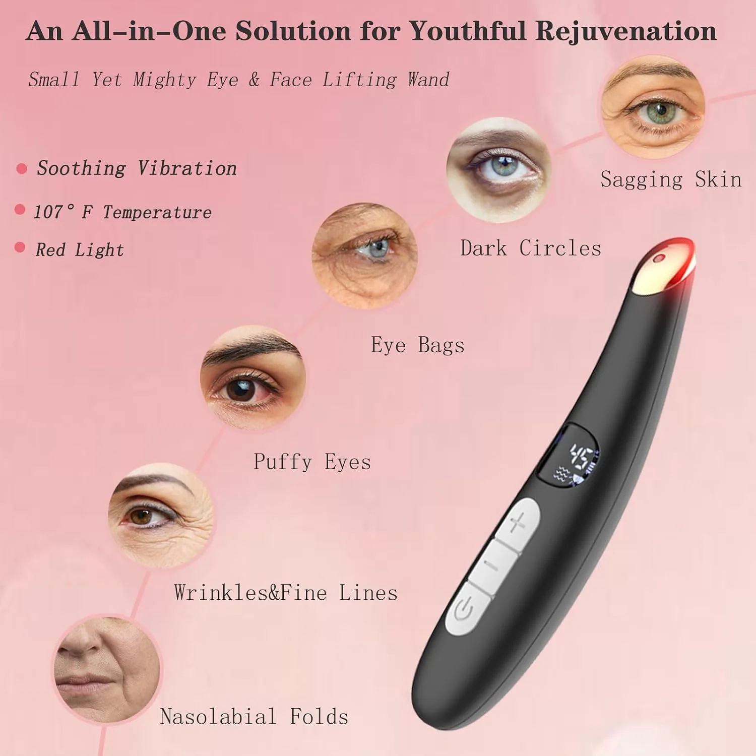 Heated Eye Wand, 3-in-1 Vibrating Eye Lift Wand, Black