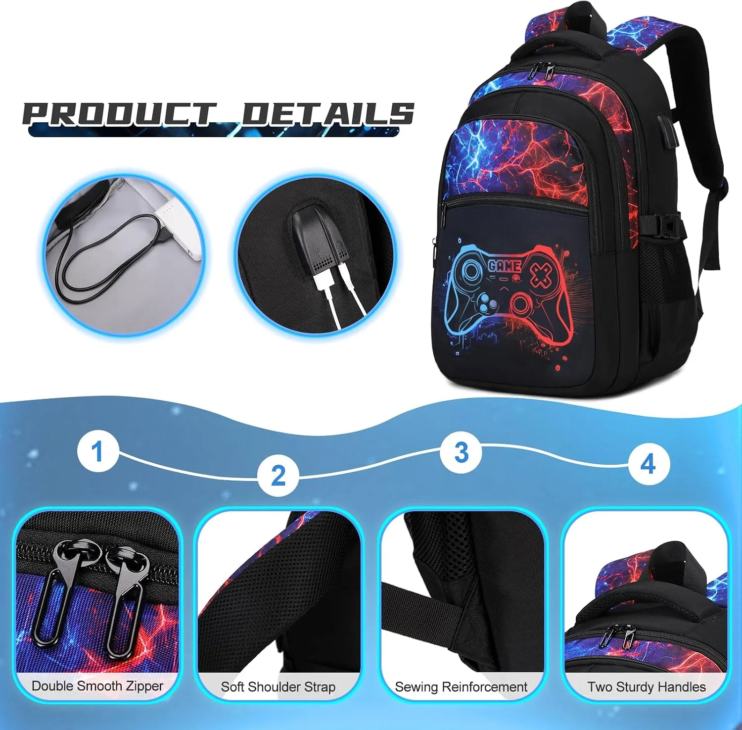 DIGOBAY Boys Backpack for School, 6PCS Cool Luminous Gamer Backpack for Boys with 14oz Insulated Water Bottle Lunch Box Pencil Case, Kids Backpacks Bookbag for Teen Boys Elementary Middle High School