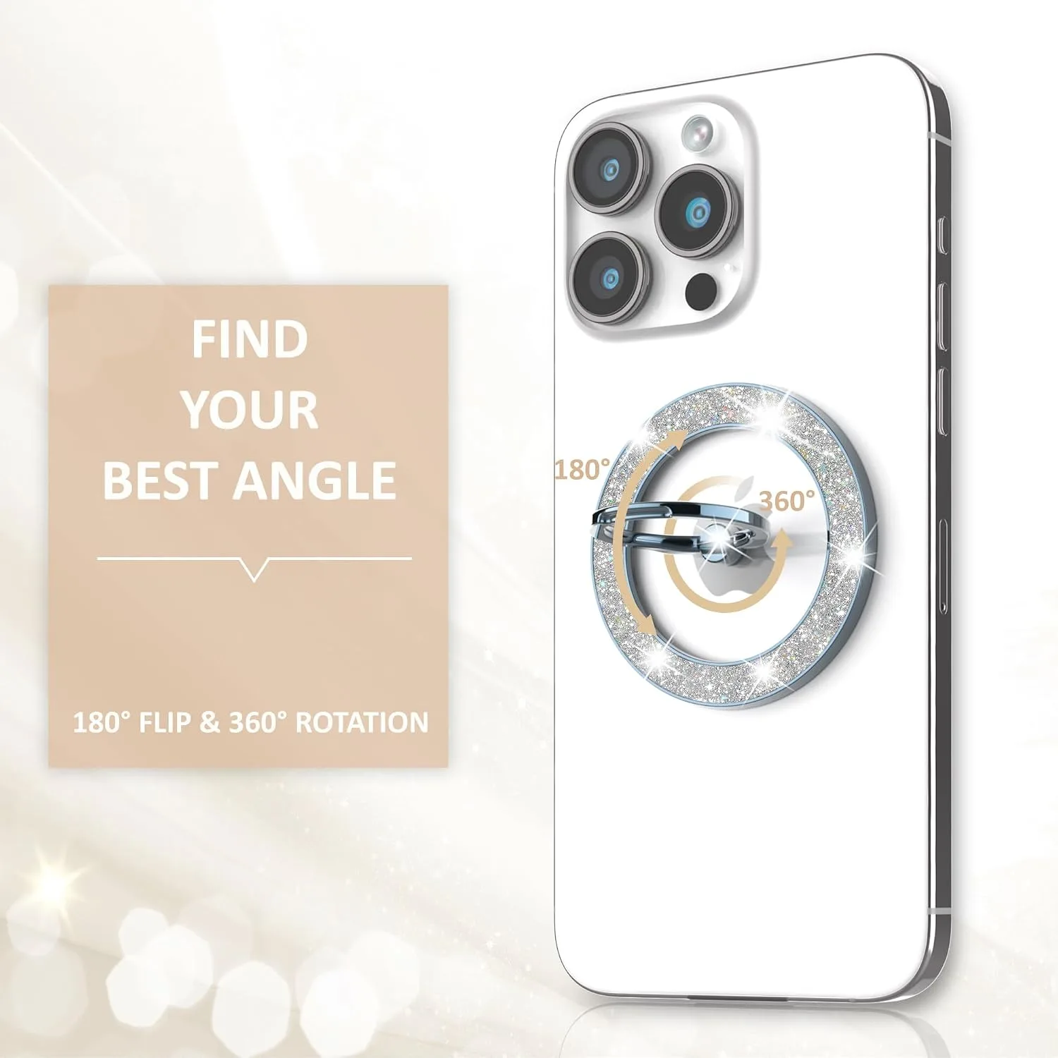 Pikabo Magnetic Phone Ring Holder for MagSafe, Glitter Phone Grip Stand