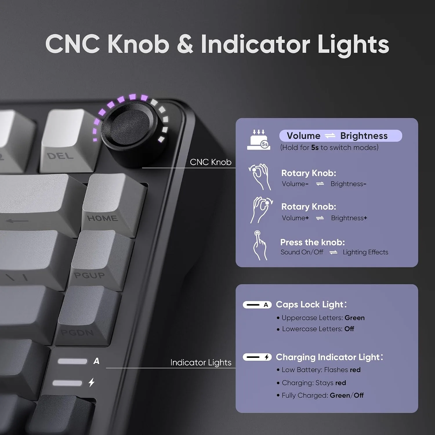 RedThunder K75 Wireless Mechanical Gaming Keyboard with Knob, 75% Layout Creamy Keyboard with Side RGB Light, Pre‑lubed Linear Switches, Side‑engraved PBT Keycaps, Wireless Wired BT 5.0, Gradient Gray