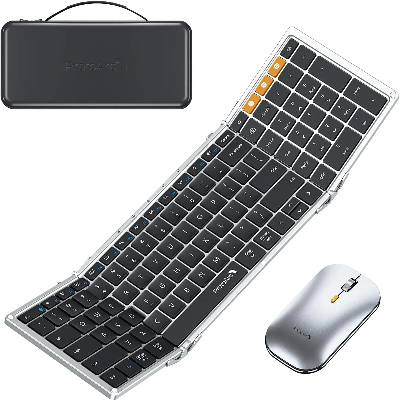 ProtoArc XKM01 Full-Size Foldable Keyboard Mouse for Travel, Black Silver