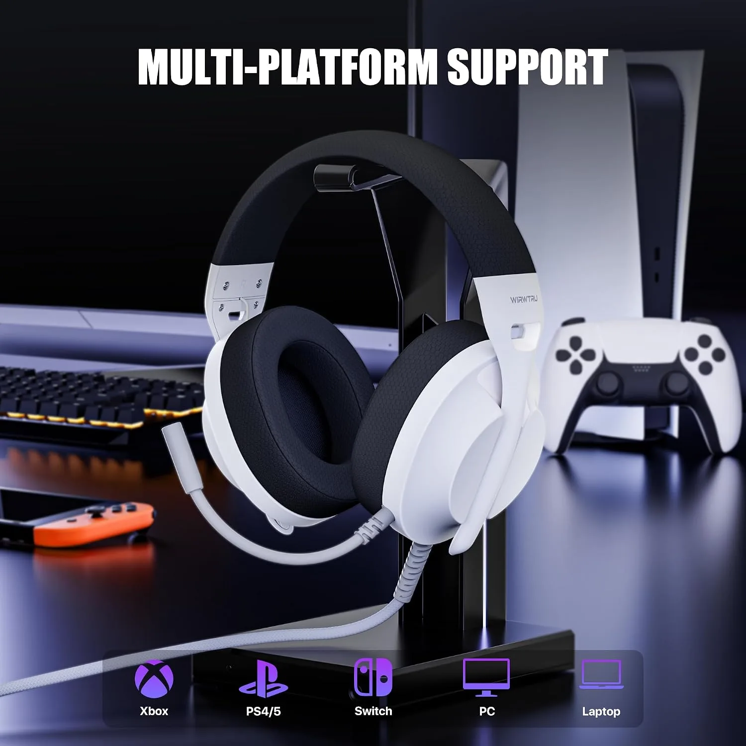 WIRWTRU Wired Gaming Headset for PS5, Xbox, Xbox Series X|S, PC, PS4