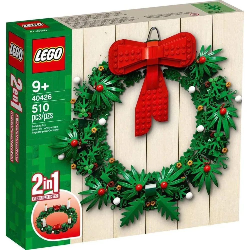 Corona Navideña LEGO Iconic Christmas 2-en-1 con Moño Rojo Grande y Adviento 40426