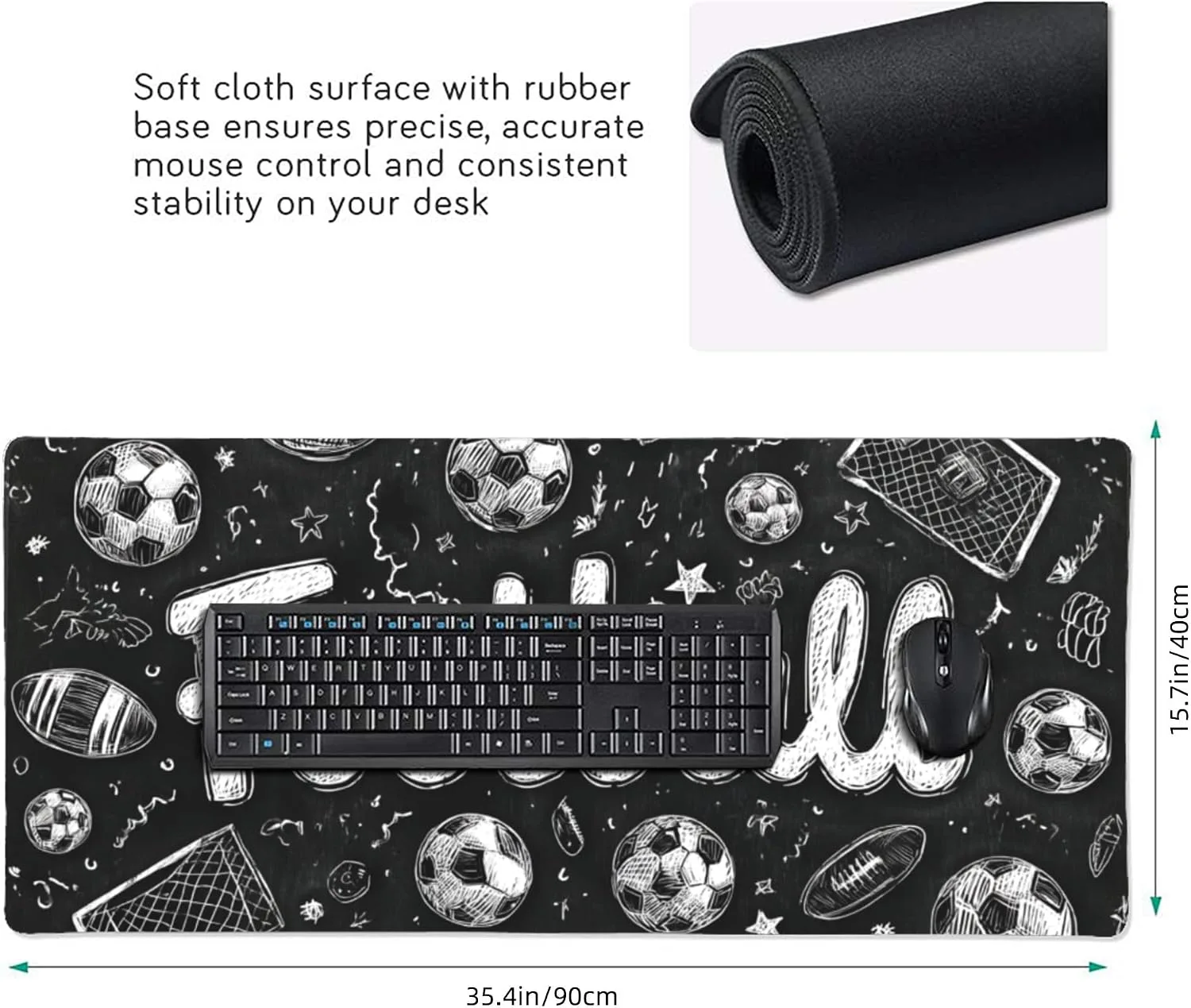 Football Soccer Gaming Mouse Pad, Large Desk Mat, Non-Slip Rubber Base, 35.4" x 15.7", for PC and Laptop