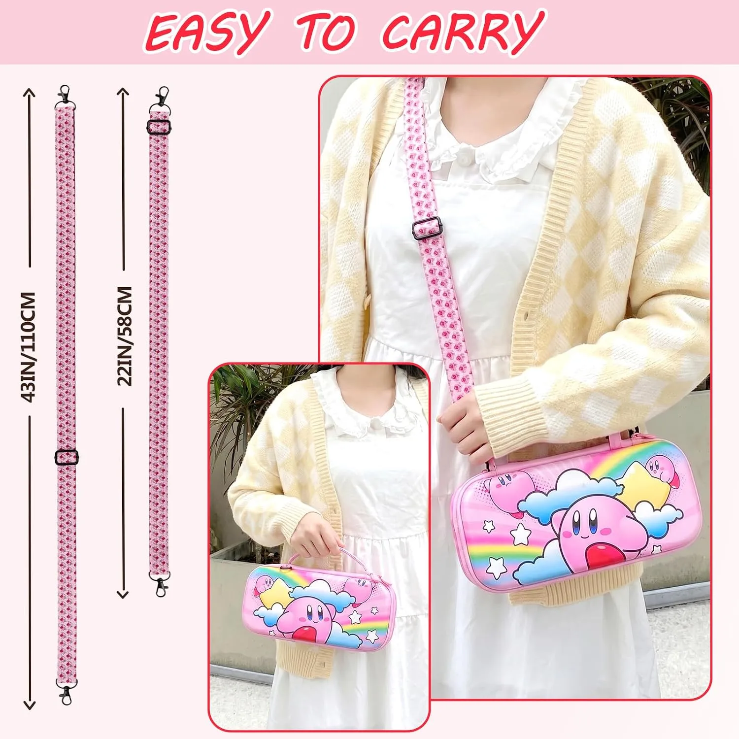 TIKOdirect Carrying Case for Switch 2, Cute Portable Bag Accessories with Soft Protective Case, Screen Protectors and Thumb Grip caps, Game Card Case 7in1, Pink