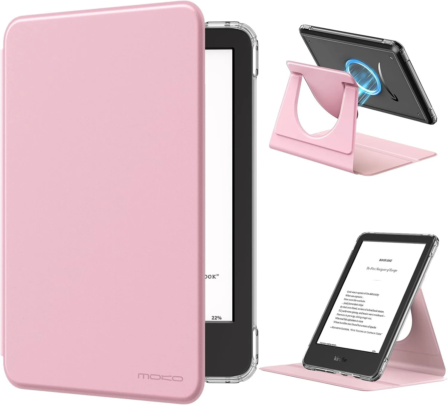 MoKo 360°Rotating Case for 6" Kindle Basic 11th Generation 2024/2022, Pink