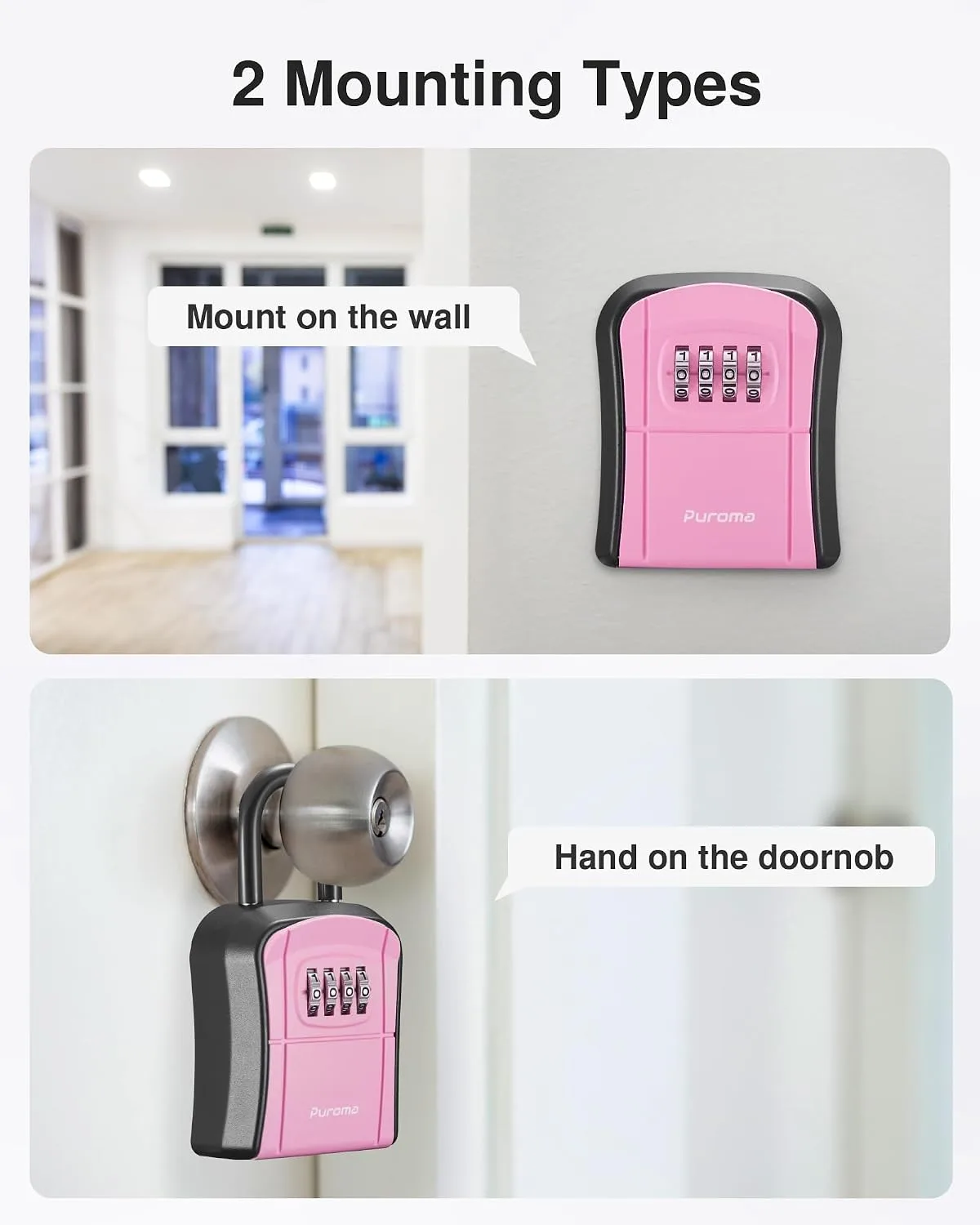 Puroma Key Lock Box Outdoor 4 Digit Code Combination Lockbox House, 1 Pink