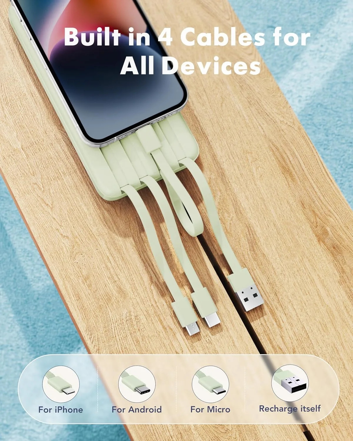 charmast Portable Charger with Built-in Cables X 4, Portable Phone Charger