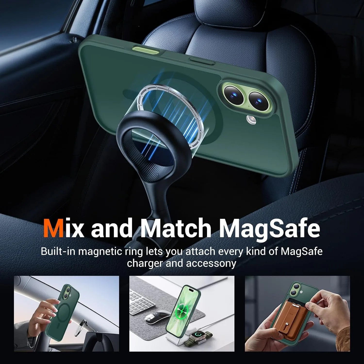 Temdan for iPhone 17 Case with Screen Protector Forest Green