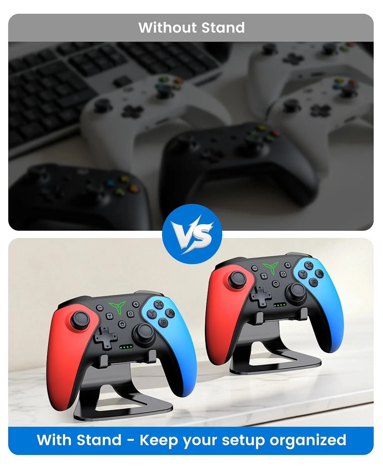 Switch Controller 2-Pack, Wireless Pro Controller for Switch2/Switch/Lite/OLED, Bluetooth Gamepad with Programmable Back Buttons, Turbo, Vibration, Gyro, Compatible with iOS/Android/PC, Includes 2 Stands