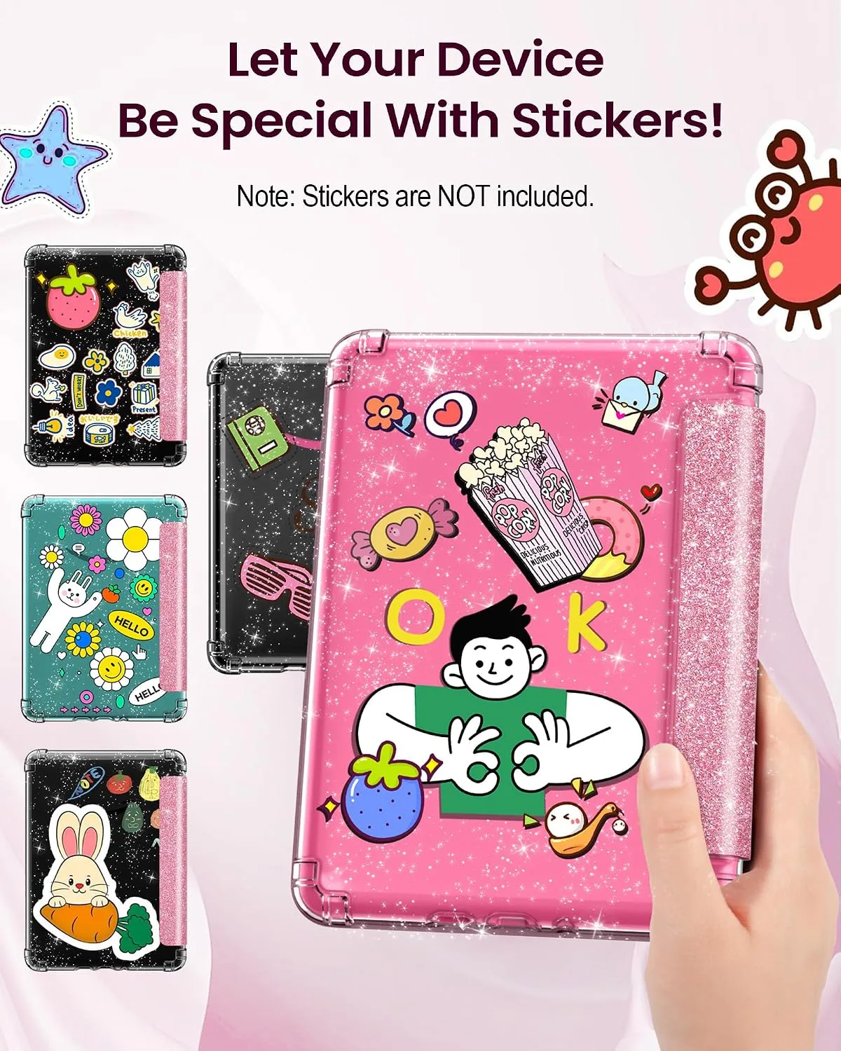 MoKo Case for 7" Kindle Paperwhite 12th Gen & Colorsoft 2024, Glitter Pink