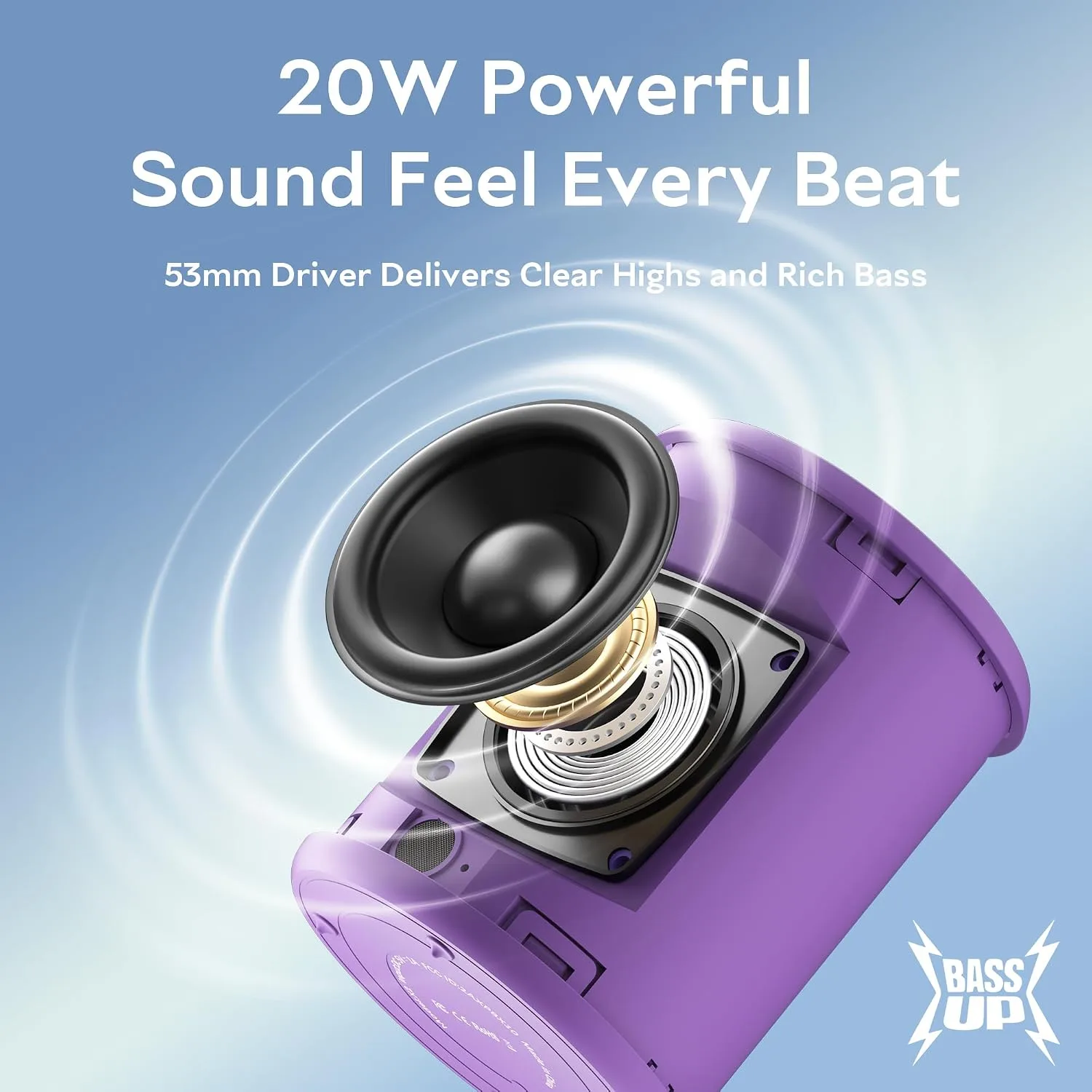 Portable Bluetooth Speaker, IPX7 Waterproof Wireless Speaker with 20W Loud Stereo Sound, 15H Playtime & Beat-Synced RGB Light, Small Outdoor Speaker for Shower,Pool,Beach,Hiking,Gifts(Purple)