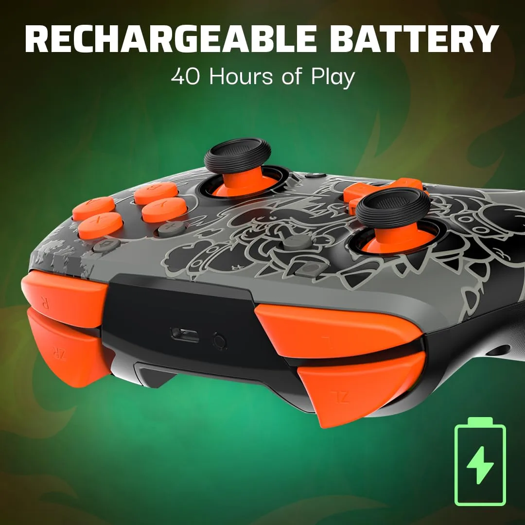 PDP REMATCH GLOW Wireless Nintendo Switch Pro Controller, Full Motion Controls – Licensed for Nintendo Switch. & Lite & OLED Model, Rechargeable Battery Power, Glow in the Dark: Blackout Bowser