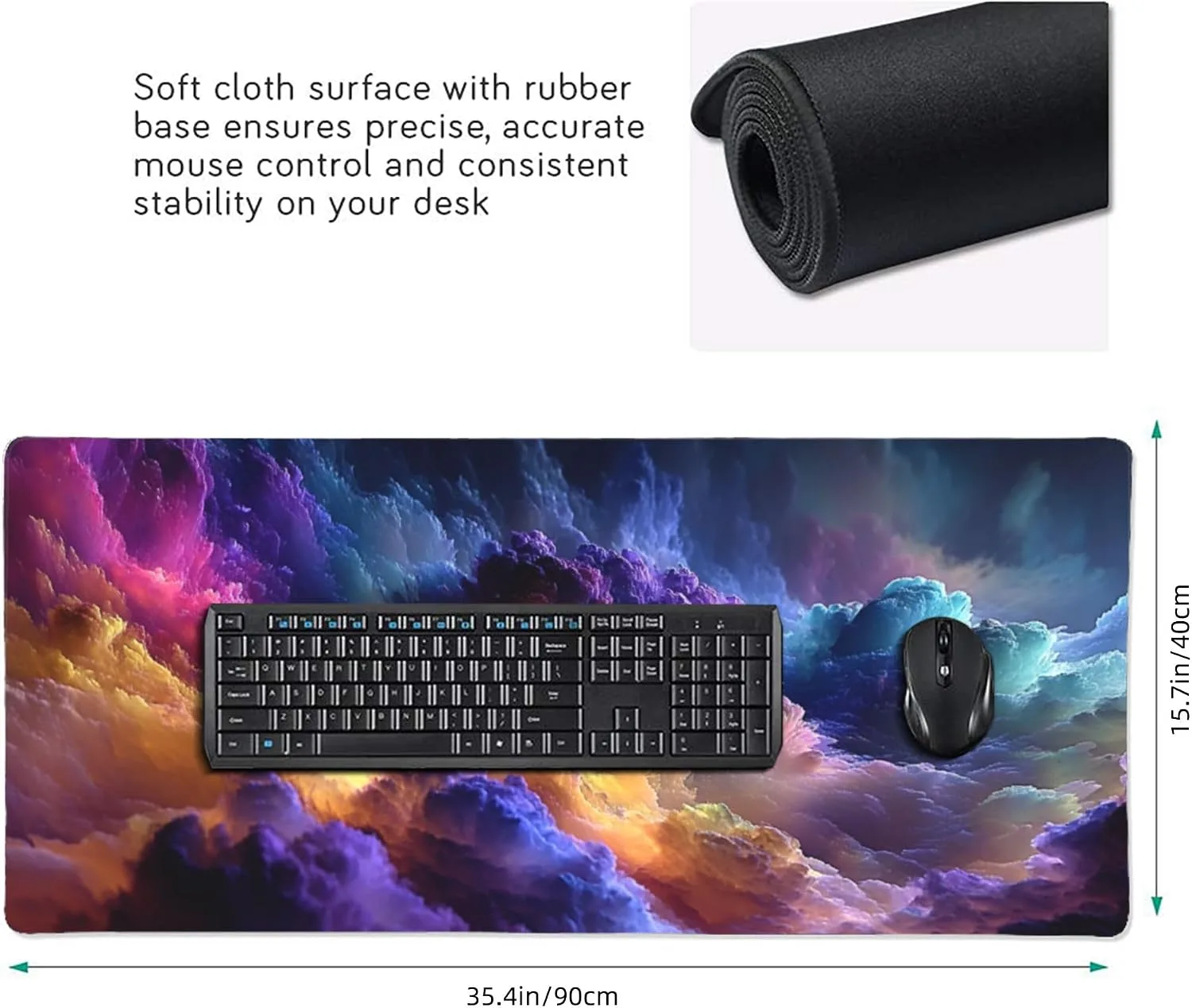 Extra Large Gaming Mouse Pad, Colorful Galaxy Cloud Design, Non-Slip Rubber Base, Washable, 35.4 x 15.7