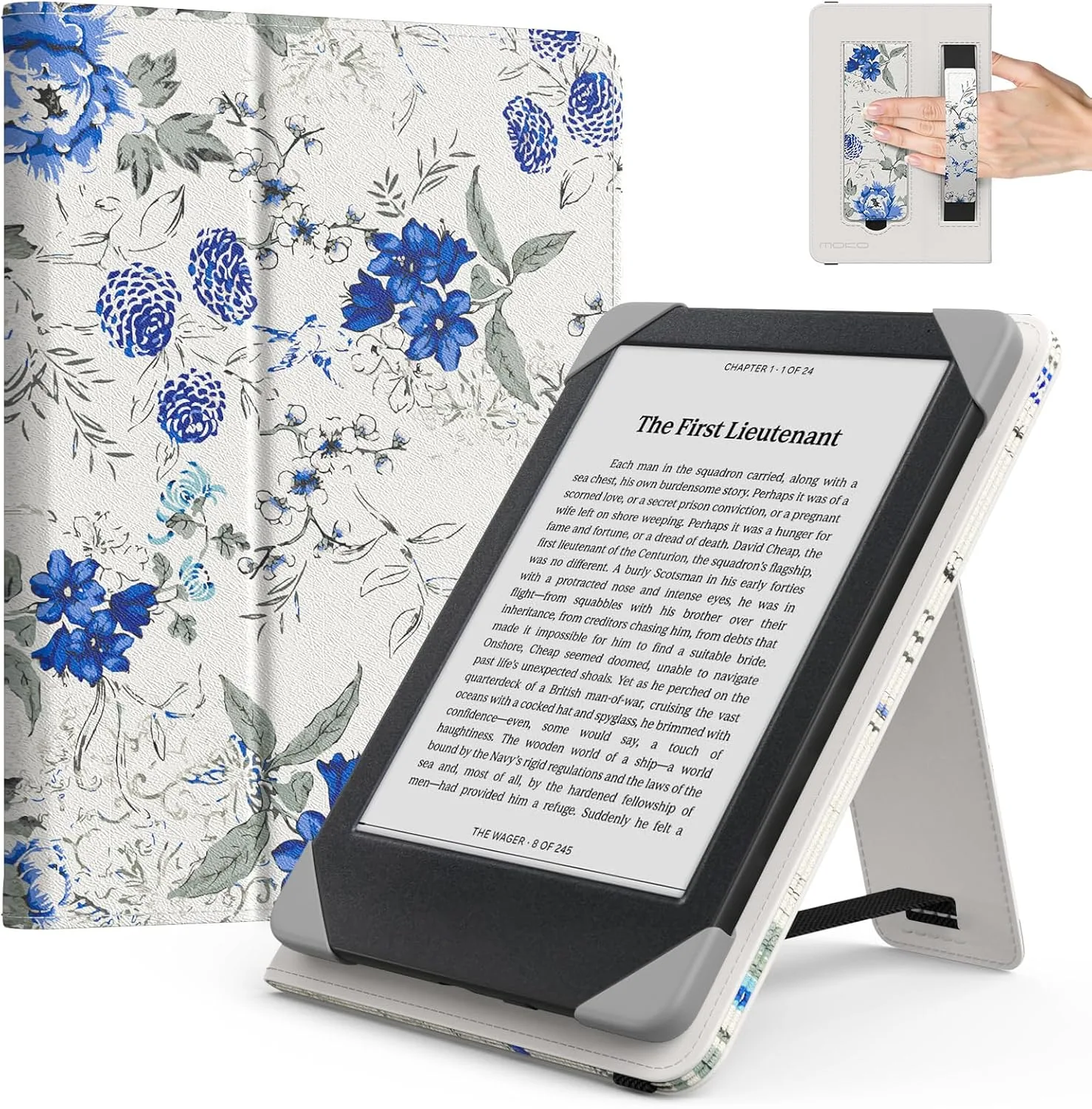Moko Universal Case for 6 inch eReaders&Tablets, White Blue Floral
