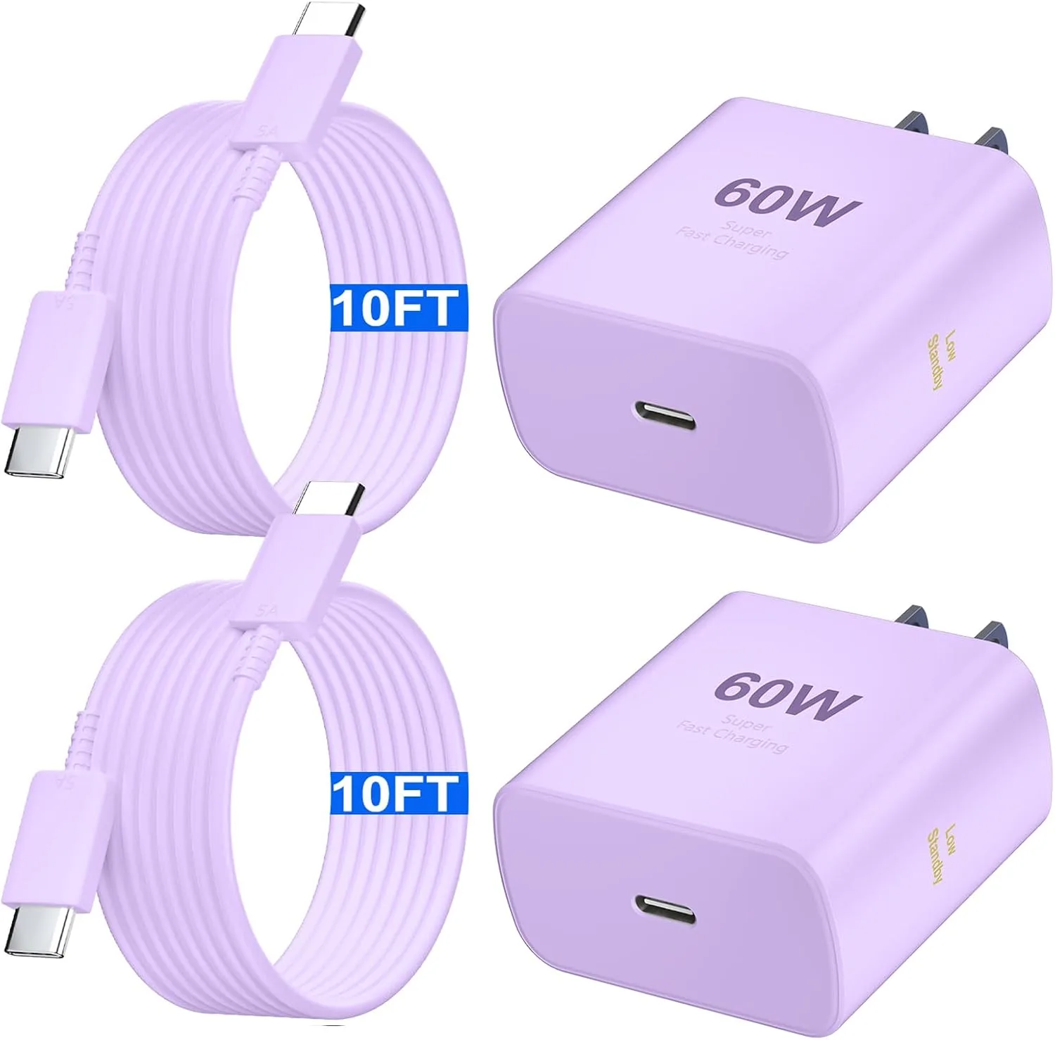 Super Fast Charger Type C 60W USB C Fast Charger Block with 10FT Extra Long Type-C Charging Cord-Super Fast Charging 3.0 for Samsung Galaxy S26 Ultra/S26/S26+/S25 /S24/S23 Ultra-Light Purple