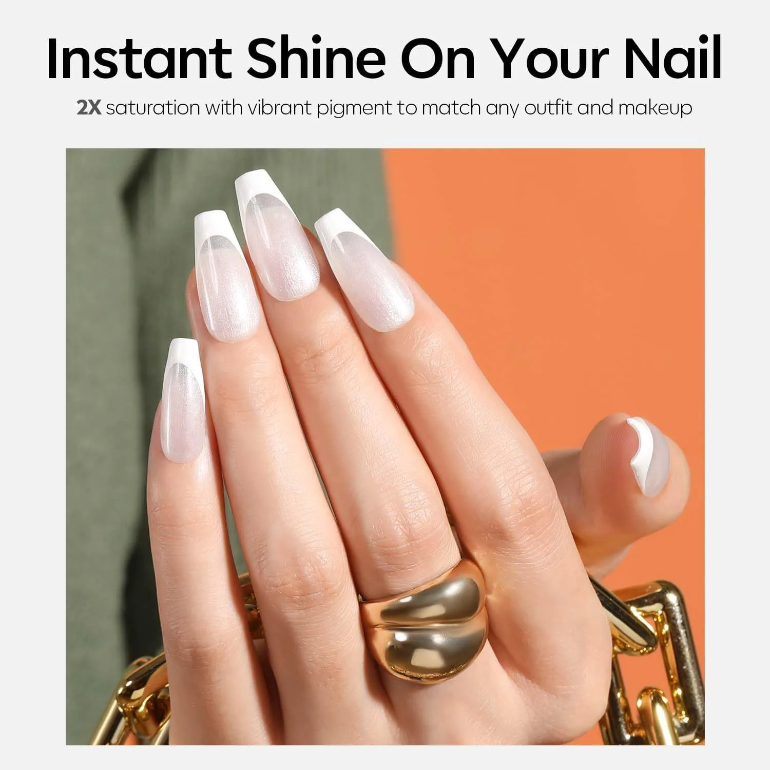 modelones Shine White Gel Nail Polish, 15ML Glitter Pearl White Gel Polish