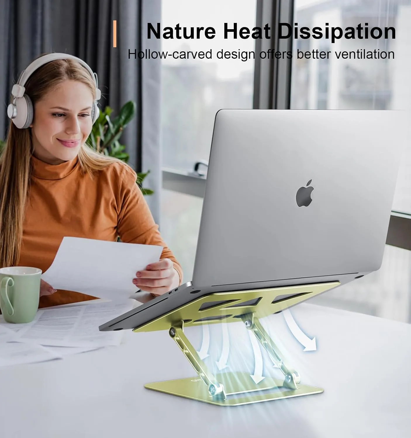 Aoviho Laptop Stand for Desk,Adjustable Laptop Stand Holder and Riser,Foldable Aluminum Notebook Computer Stands for MacBook Air Pro HP Lenovo Dell Samsung Chromebook, 10-15.6 inch,Yellow Green
