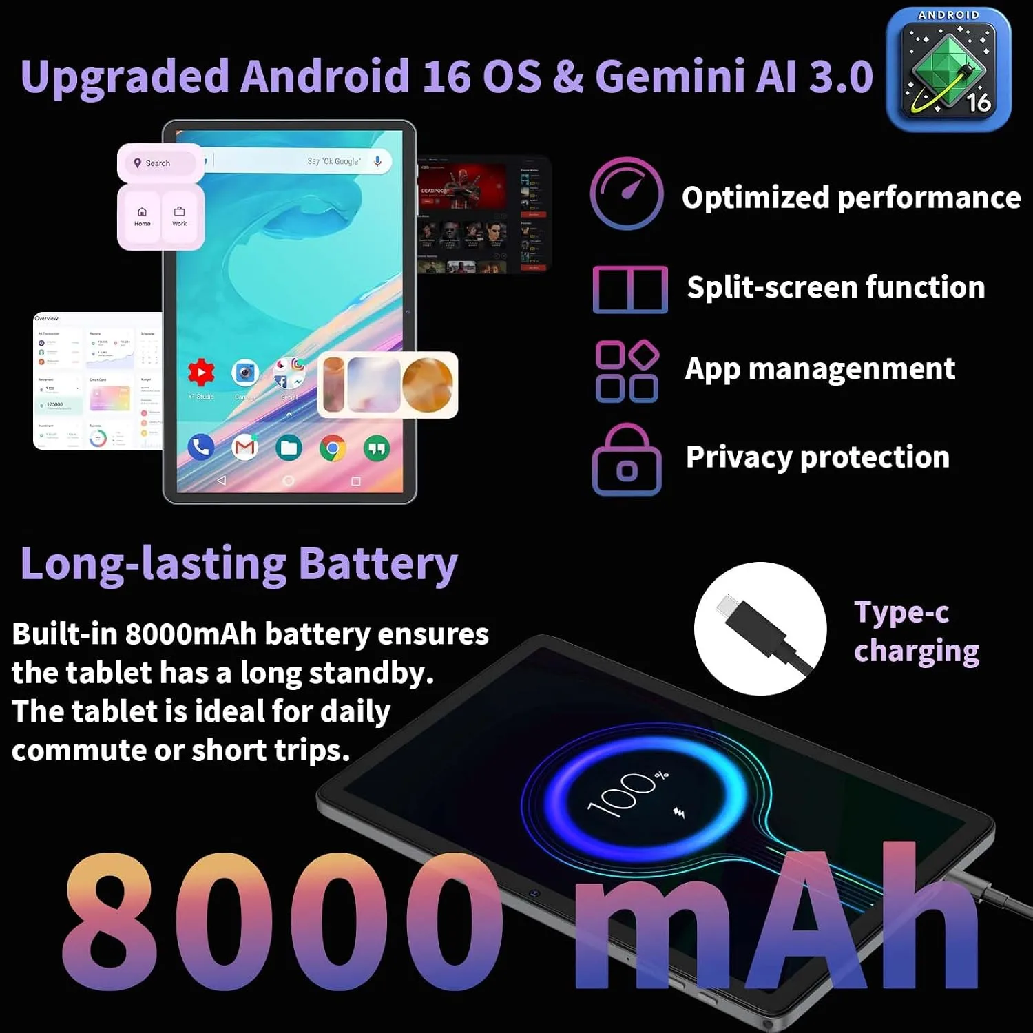 2026 Android 16 Tablet with Keyboard, 10 Inch Tablet with Gemini AI (Green)