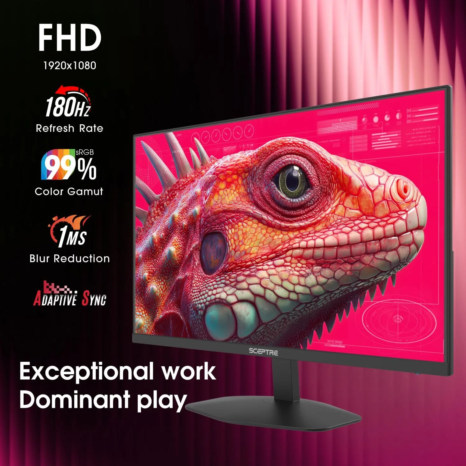 New! Sceptre 27-inch Prime Gaming Monitor DisplayPort x2 180Hz HDMI x2 180Hz Build-in Speakers, Machine Black 2027 (E275B-FW180T Series)