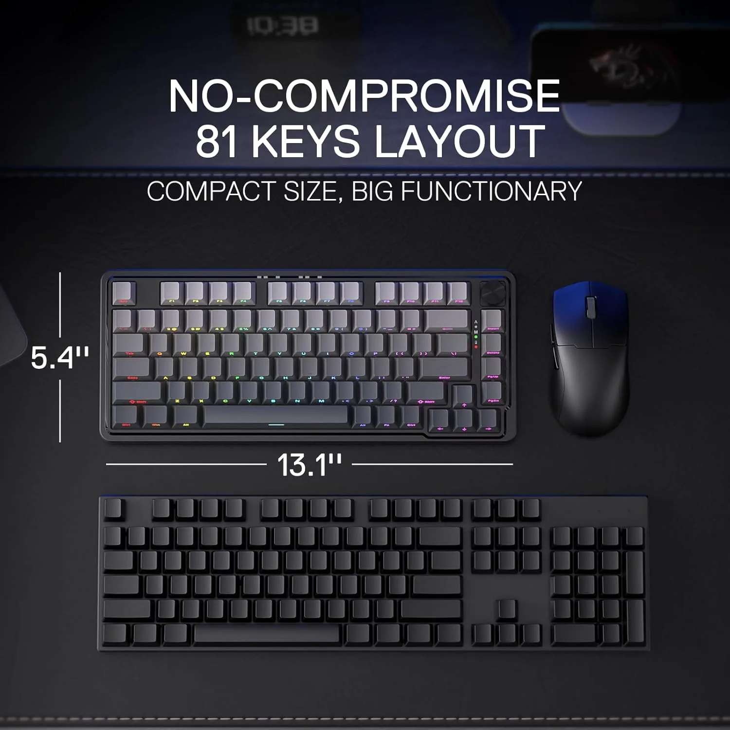 Redragon K673 PRO Wireless 81-Key RGB Gasket Gaming Keyboard, Scroll Knob