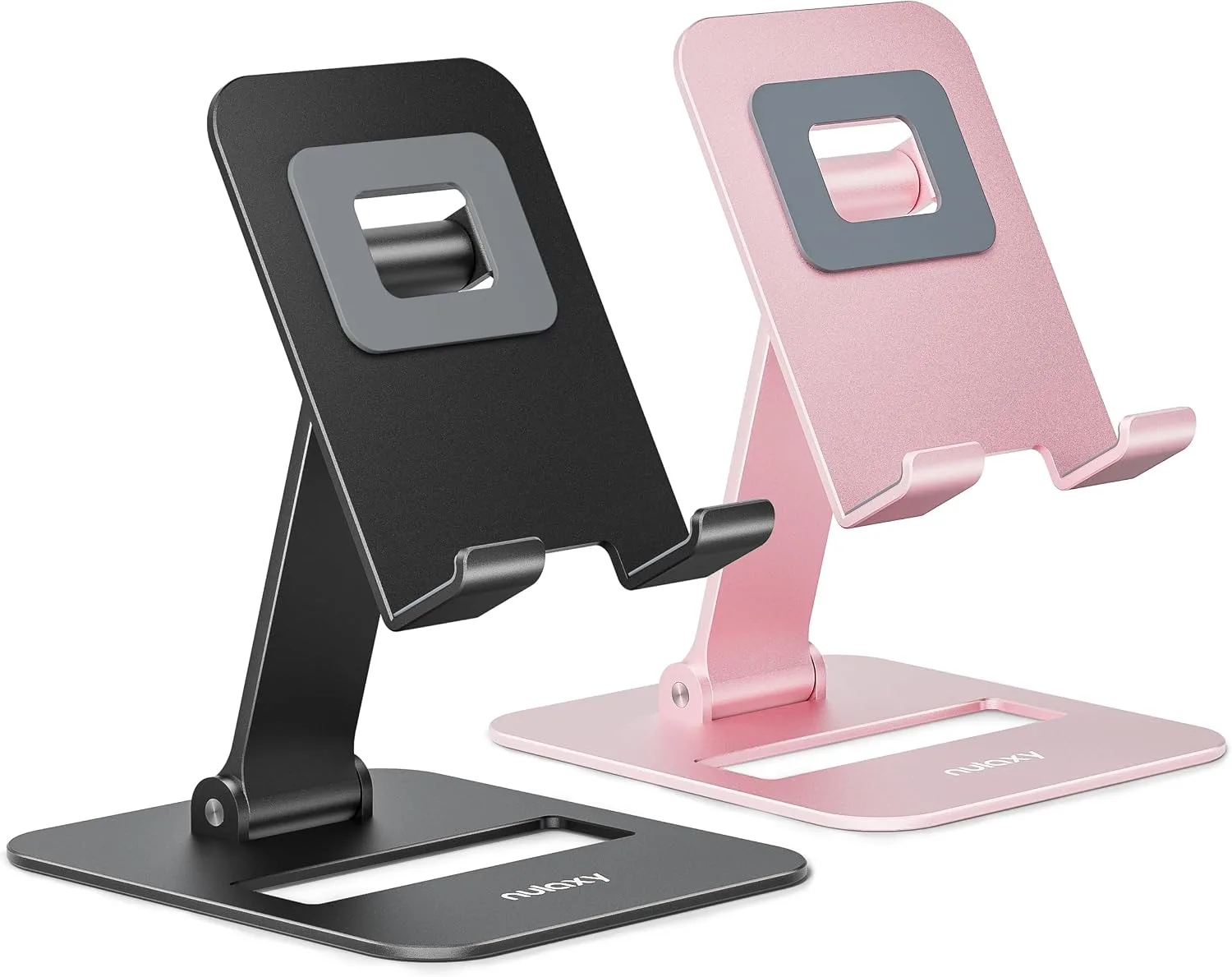 Soporte para celular Nulaxy doble plegable aluminio negro y rosado