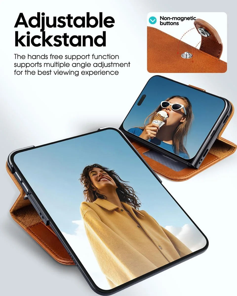 OCASE for iPhone Duo Wallet Case with Card Holder, Brown