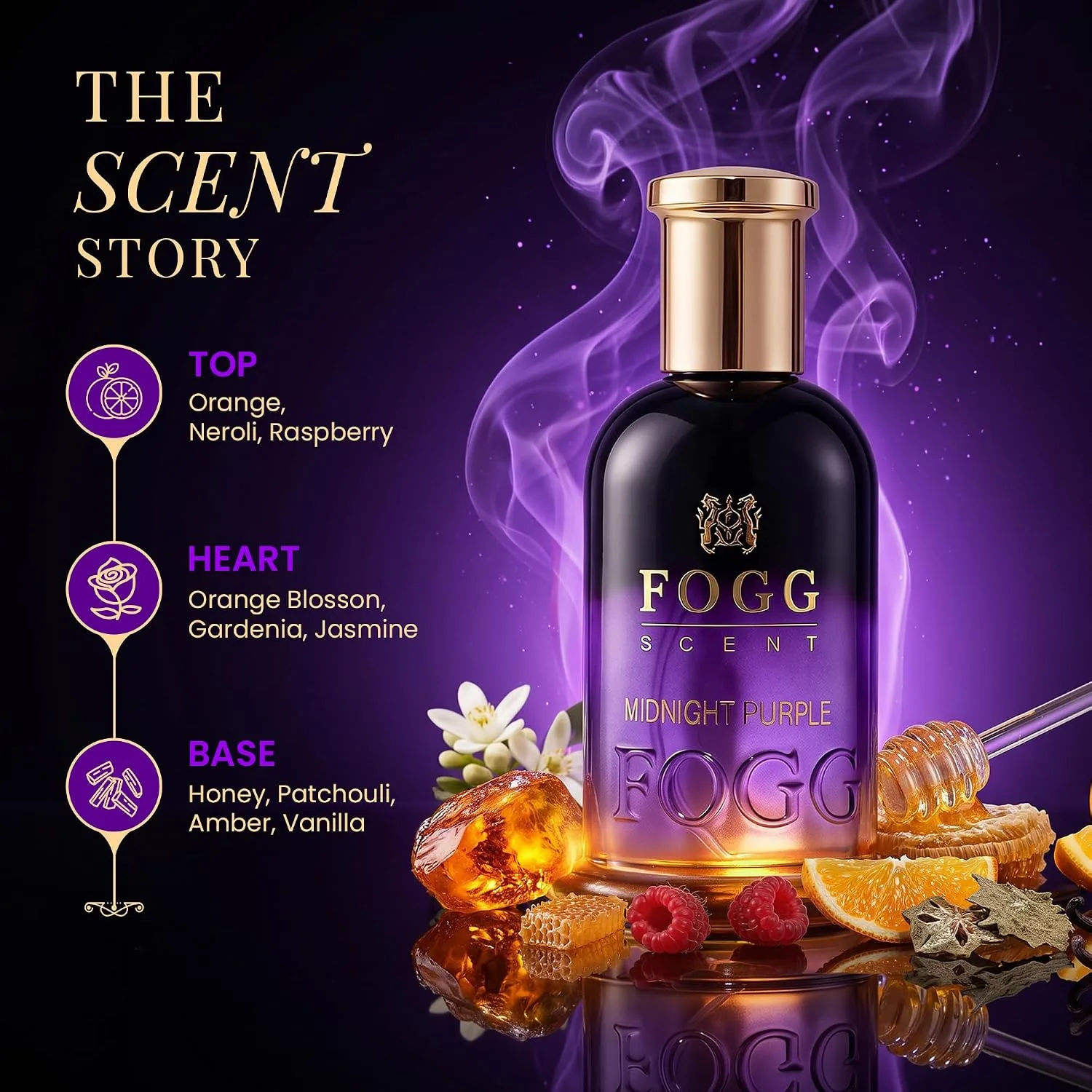 Fogg Midnight Purple Eau De Parfum for Women, 100ml | Long Lasting Floral & Fruity Perfume | Orange, Neroli, Raspberry, Jasmine, Vanilla & Amber Fragrance