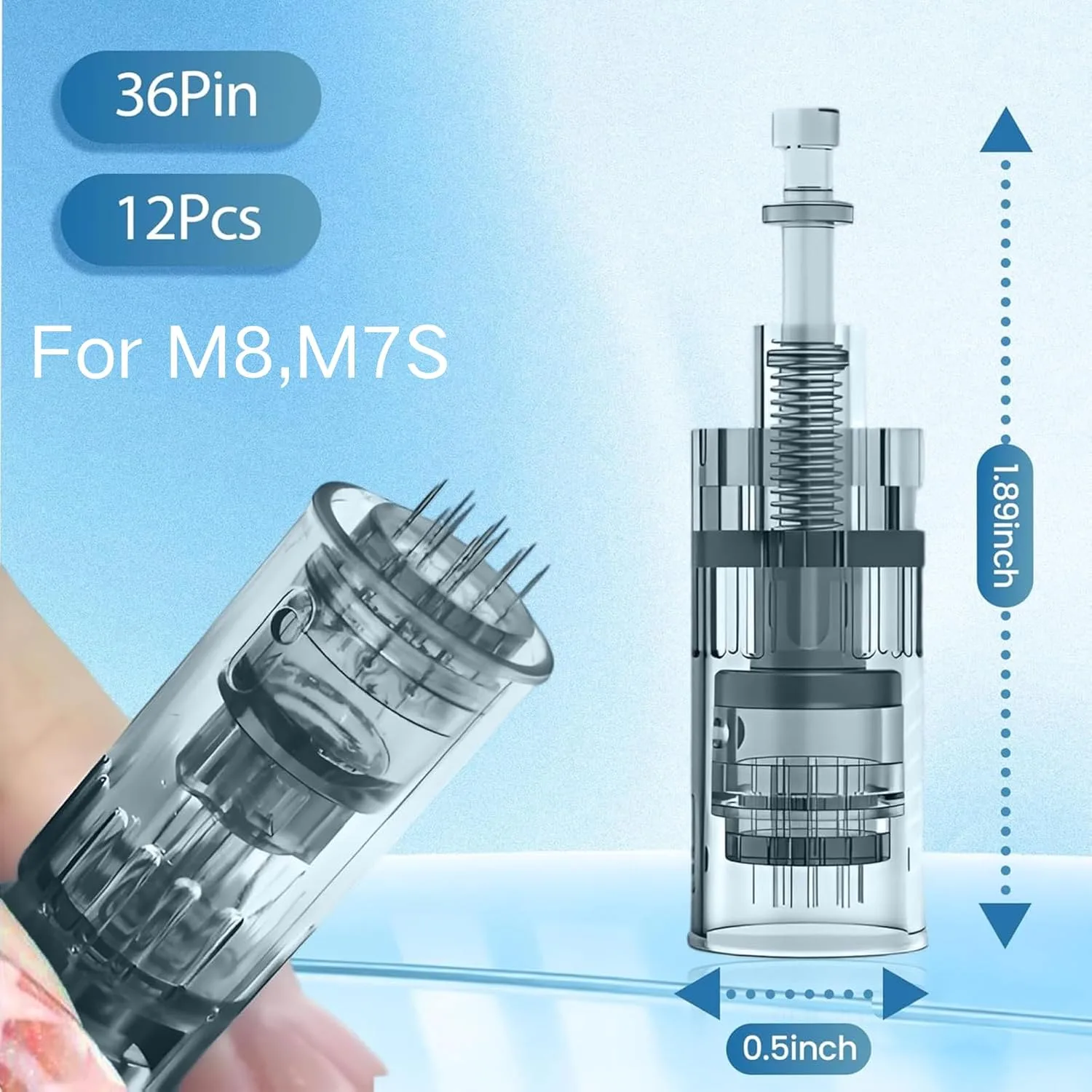 Microneedling Derma Roller Pen Cartridges (12pcs* 36 pin 0.25mm) for M8,M7S at Home Use