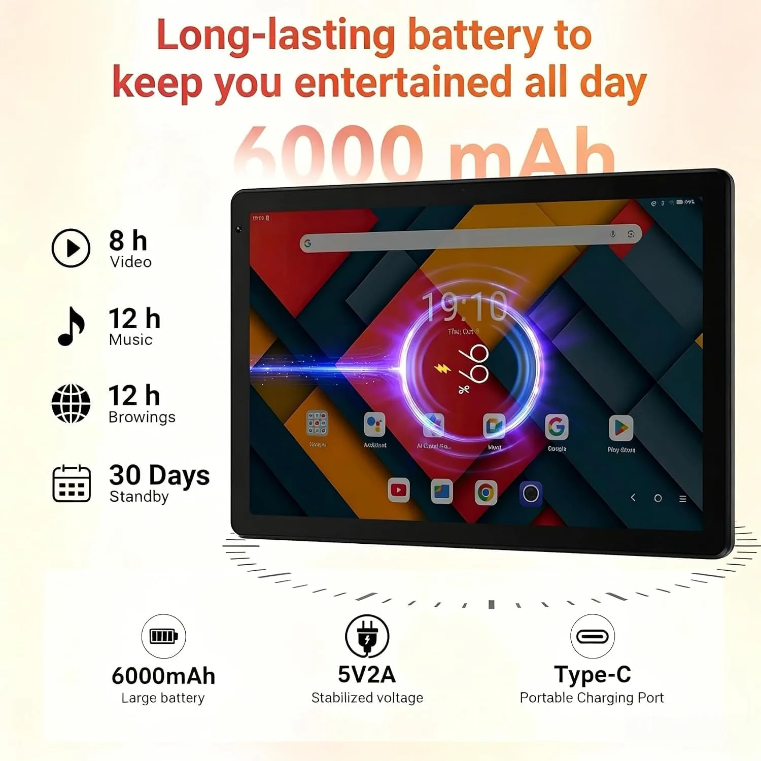 URAO Tablet,10.1" Android 16 Tablet Octa-core 36GB+128GB Dual Camera
