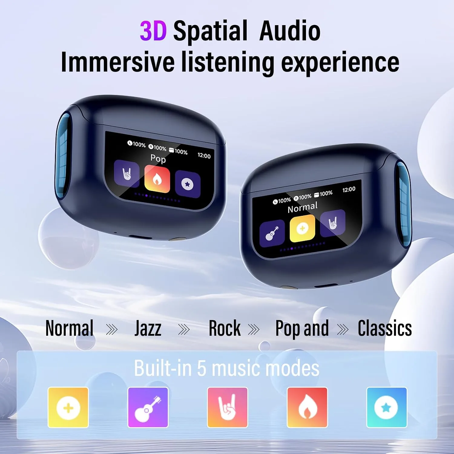 Active Noise Cancelling Ear Buds 48H Wireless Earbuds with Touch Screen