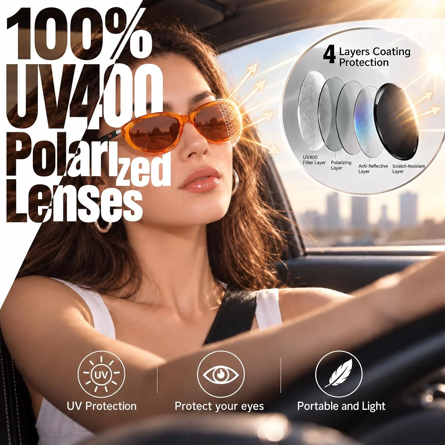 Bluetooth Audio Smart Glasses for Women Men, Polarized Bluetooth Sunglasses with Open Ear Speaker, Voice Control, Magnetic Charging, Brown