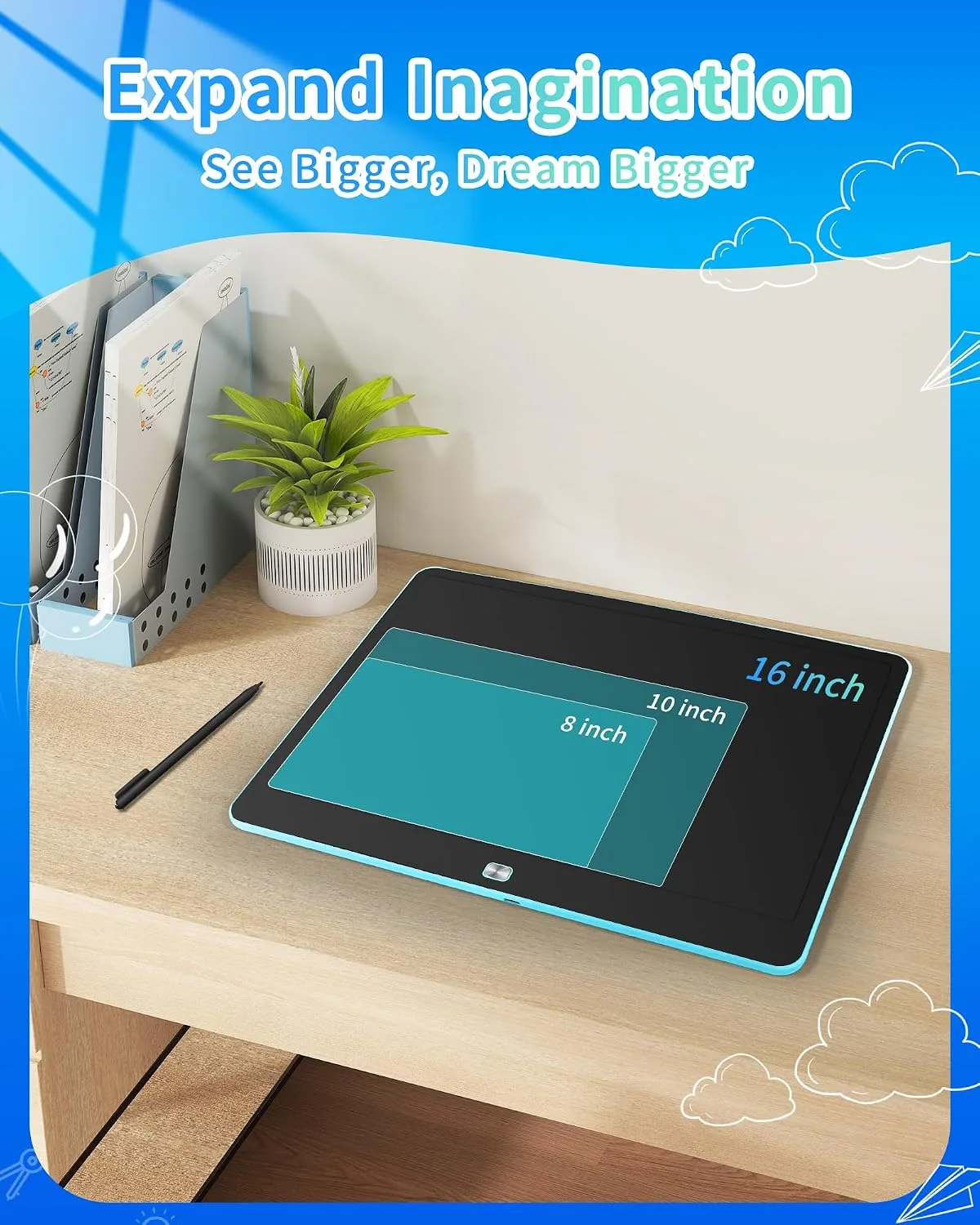 Rechargeable LCD Writing Tablet for Kids, 16 Inch Colorful Drawing Tablet, Educational Toddler Drawing Pad, ​Reusable Learning Toys for Kids (Ages 3-8), Ideal Gift for Christmas Birthday (Blue)