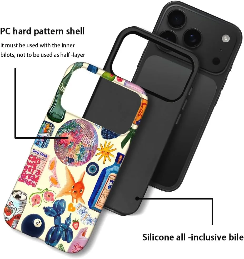 Case Compatible with iPhone 18 Pro/iPhone 17 Pro,Fall Prevention Hybrid 2-Layer Hard Shell Phone Cover for Girls Boys,Collage European Disco