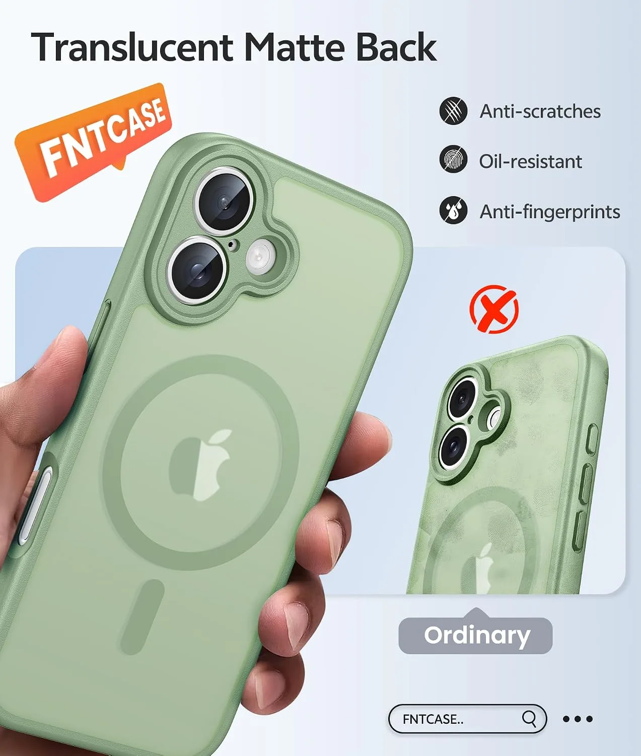 FNTCASE for iPhone 16 Case, Fit for Magsafe, Light Moss